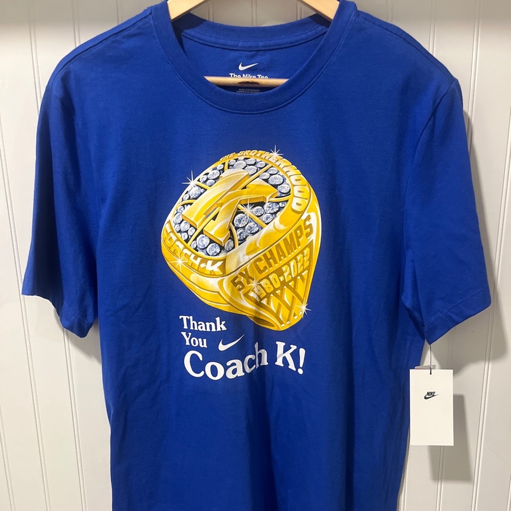 Coach "K" Krzyzewski NCAA Duke Blue Devil Nike Thank You Ring T-Shirt Men's NWT